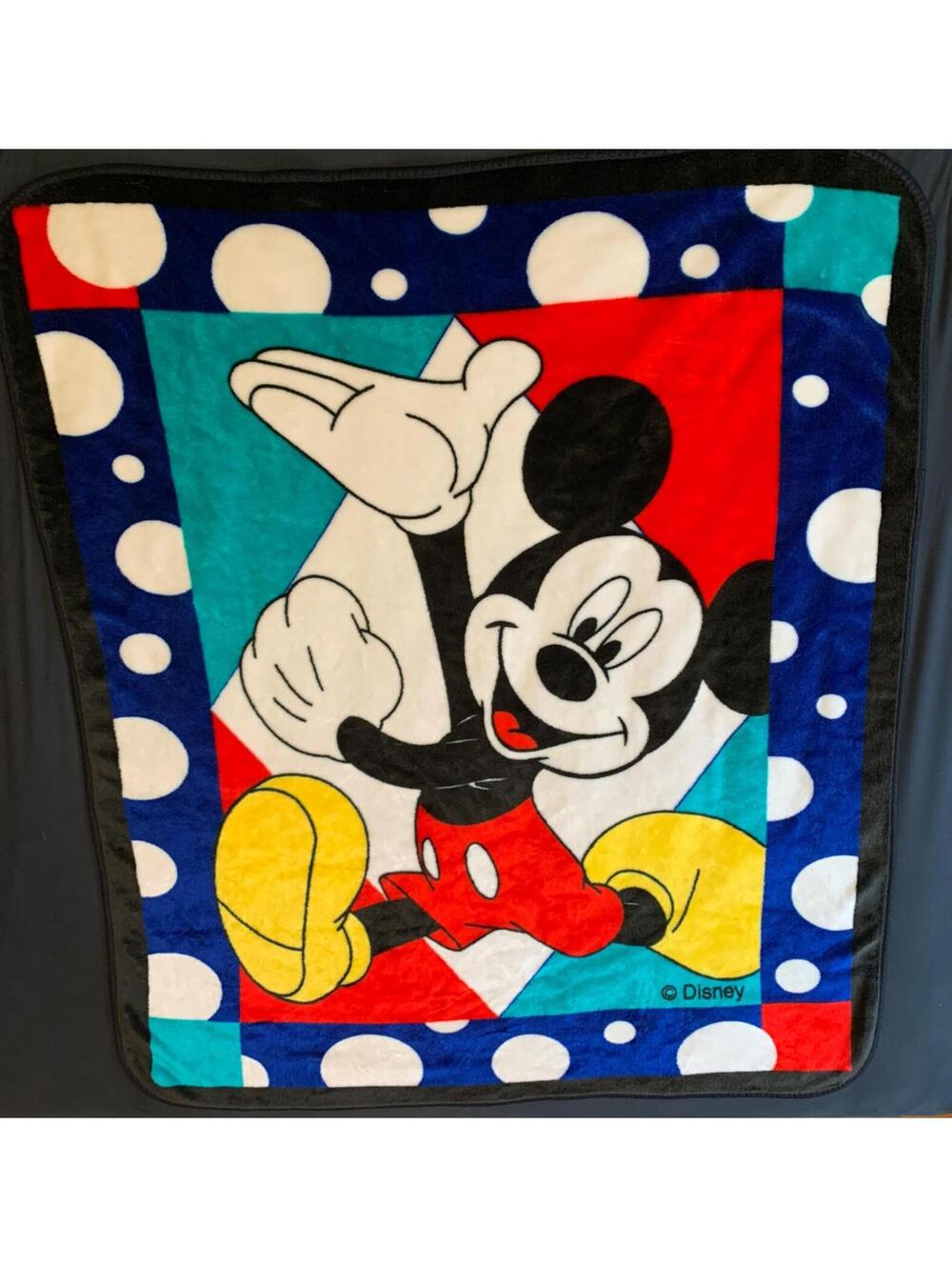 Vintage 1980s Disney Mickey Mouse Biederlack Fleece Throw Blanket Reversible EUC